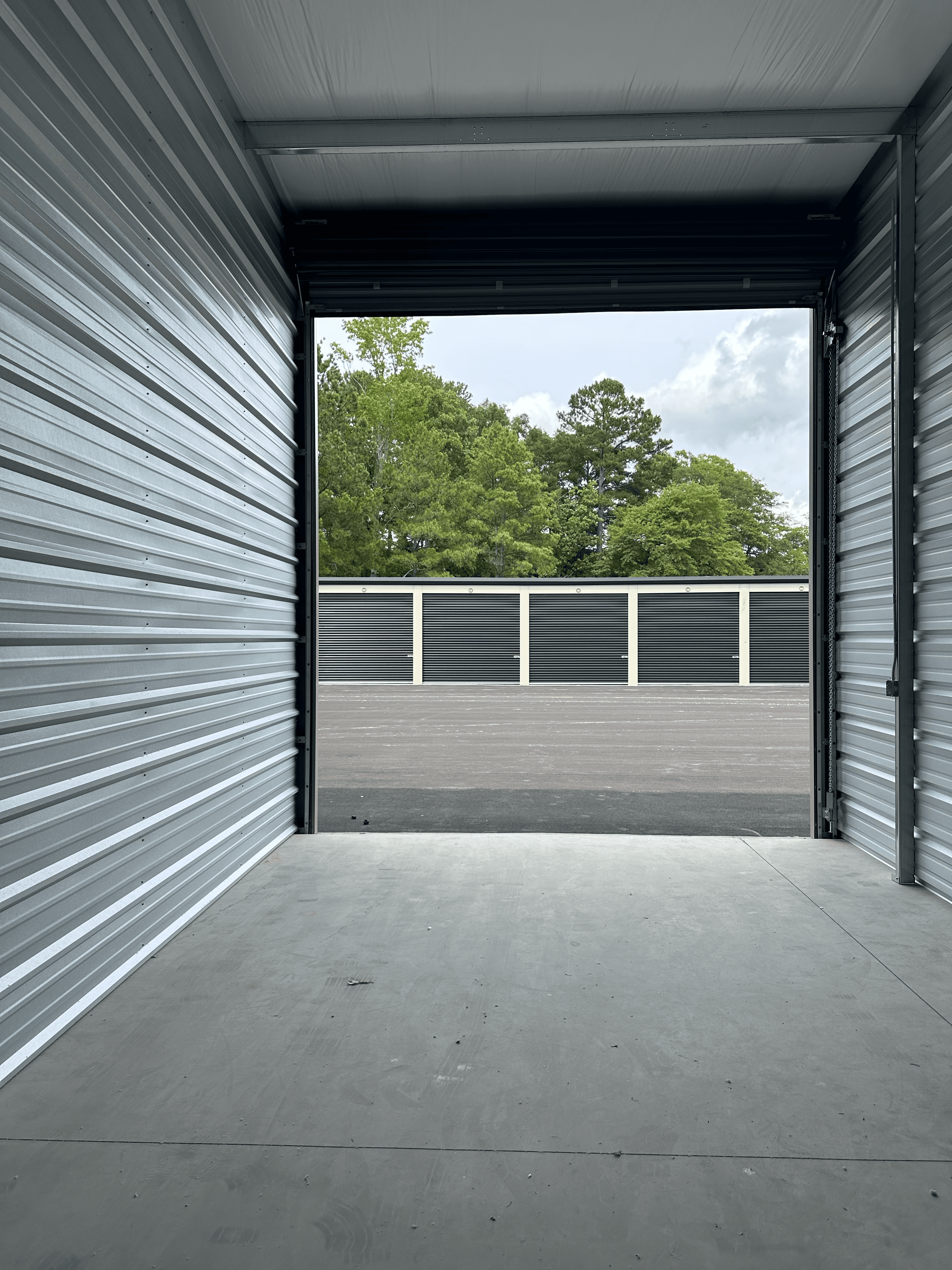 A storage unit with high ceilings and enclosed walls