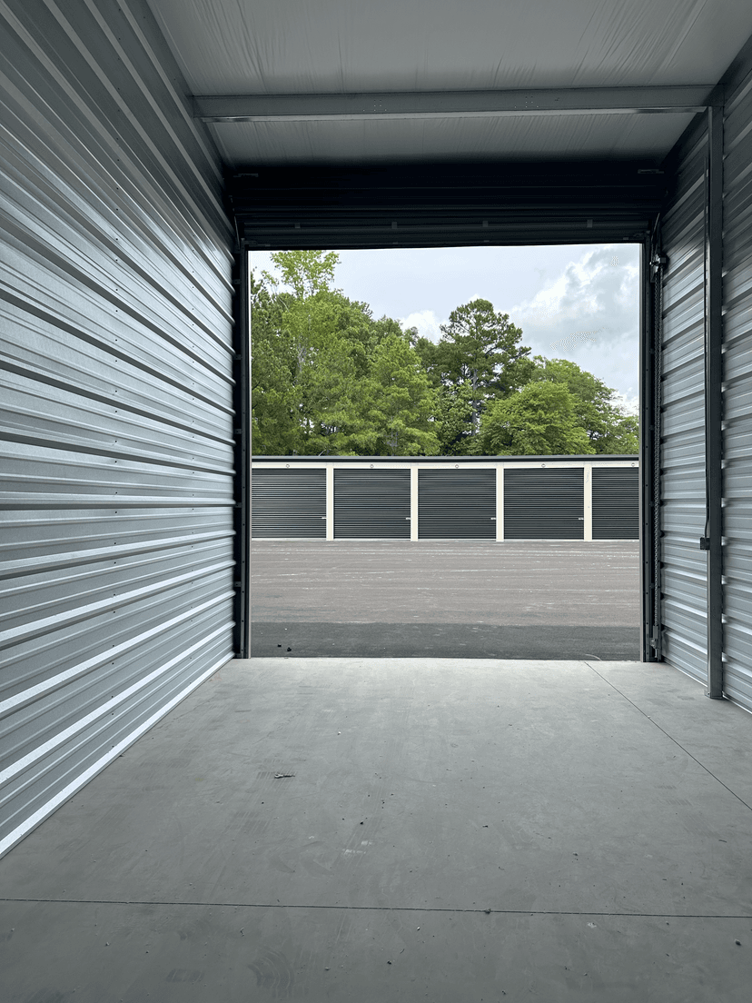 A storage unit with high ceilings and enclosed walls